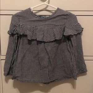 Gingham navy and white top